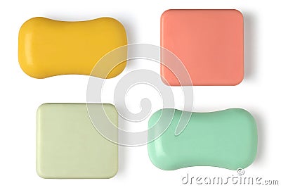 A set of four different bars of soap. Full depth of field. Stock Photo