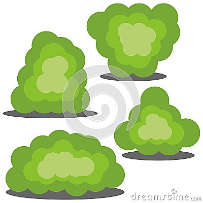 Set of four different cartoon green bushes Vector Illustration