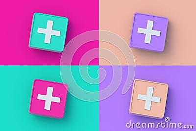 Set of four different color mathematical symbol plus on colorful segmental background Stock Photo