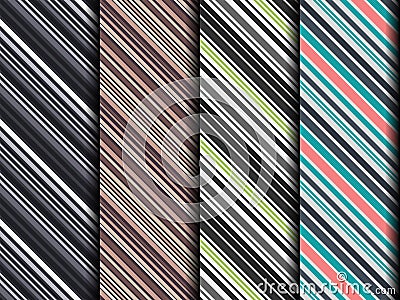 Set of four different seamless dark diagonal patterns Vector Illustration