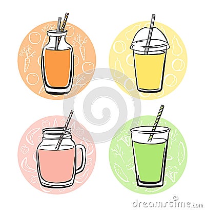 Set of four doodle colourful smoothies Vector Illustration