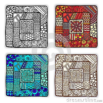 Set of four doodle ethnic cards in vector. Vector Illustration