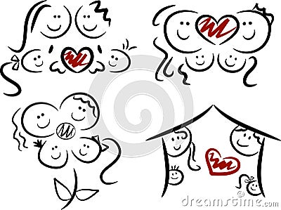 Set of four family/love icons Vector Illustration