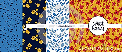 Set of four floral seamless patterns Vector Illustration