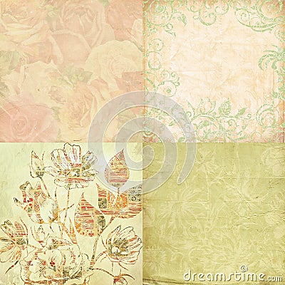 Set of four floral shabby backgrounds Stock Photo