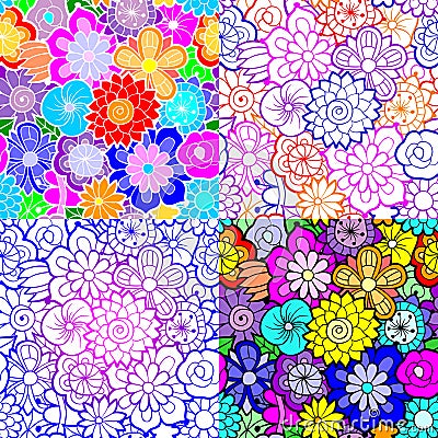 Set of four floral vector seamless patterns Vector Illustration