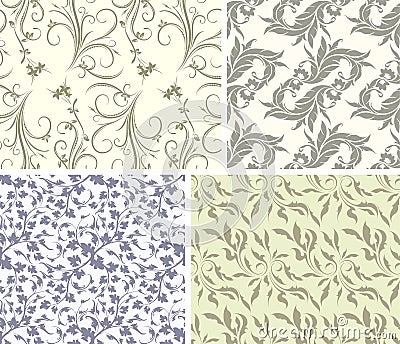 Set of four gentle color floral seamless patterns Vector Illustration