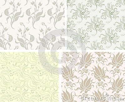 Set of four gentle color floral seamless patterns Stock Photo