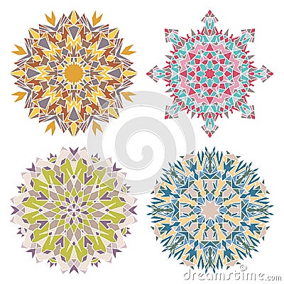 Set of four geometric mosaic mandalas Vector Illustration