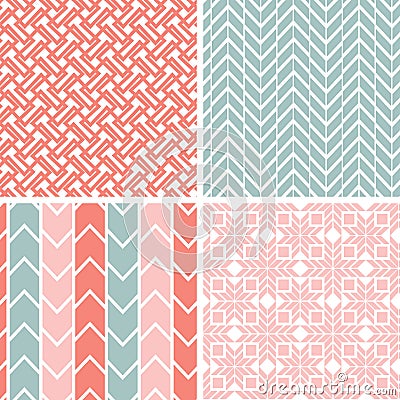 Set of four gray pink geometric patterns and Vector Illustration