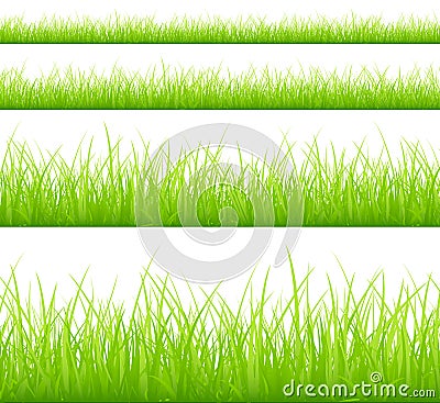 Set Of Four Green Meadows Banner Different Heigths Vector Illustration