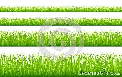 Set Of Four Green Meadows Banner Straight Vector Illustration