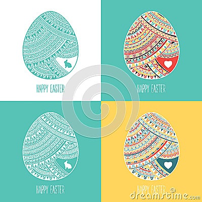 Set of four happy colorful easter backgrounds Vector Illustration