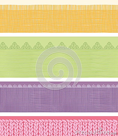 Set of four horizontal textile fabric textures Vector Illustration