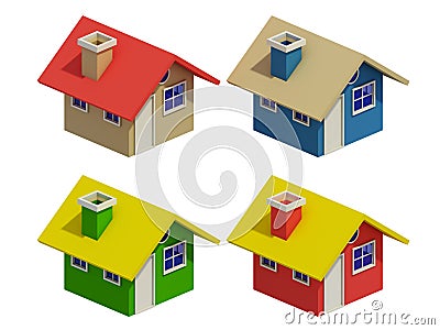 Set of four houses with color changes Stock Photo