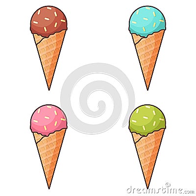 Set of four ice creams in different colors. Vector Illustration