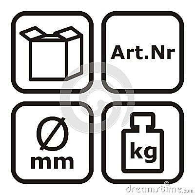 Set of four icons, black contour on white background, eps. Vector Illustration