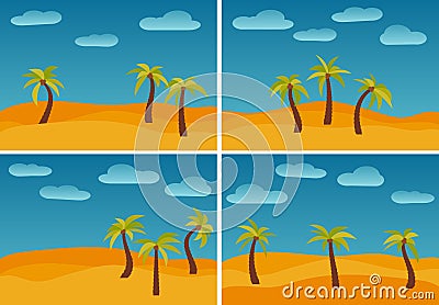 Set of four images with cartoon nature landscapes Vector Illustration