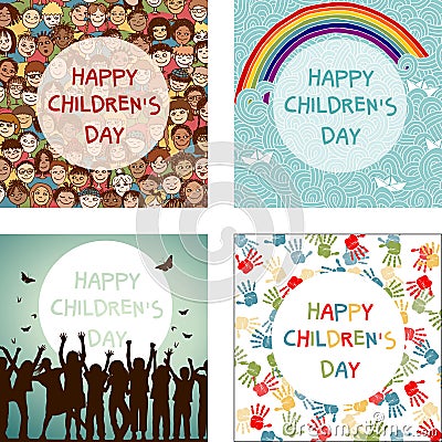 Set of four images for international Children's Day Vector Illustration