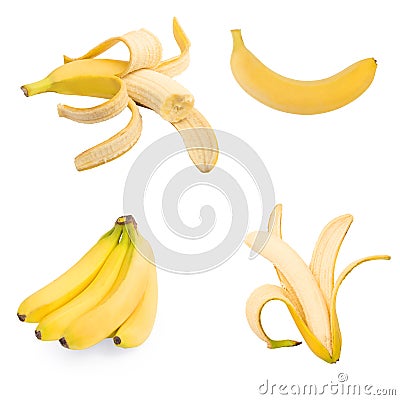Set of four isolated bananas Stock Photo