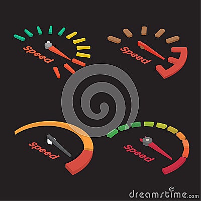 Set of four isometric speedometer scale Vector Illustration