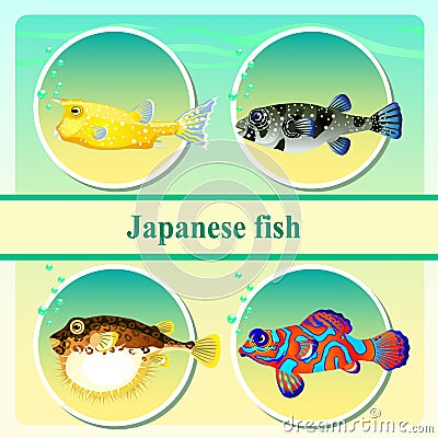 Set of four japanese sea fish Vector Illustration