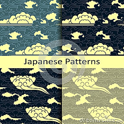 Set of four japanese traditional cloudy patterns Vector Illustration