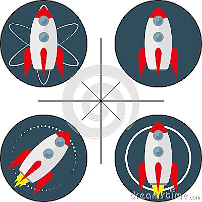 Set of four logos with rocket Vector Illustration