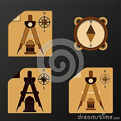 Set of four logos on the theme of travel, geography, tourism, ad Vector Illustration