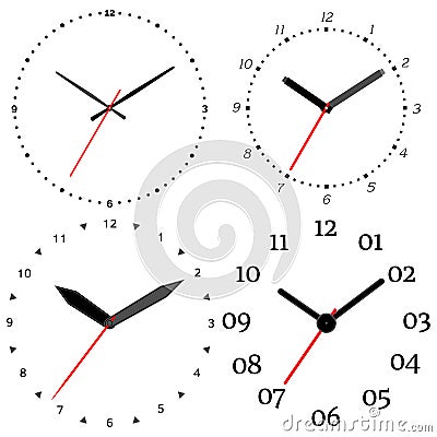 A set of four mechanical clocks. Vector Illustration