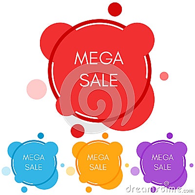 Set of four mega sale stickers with abstract colorful geometric forms Vector Illustration