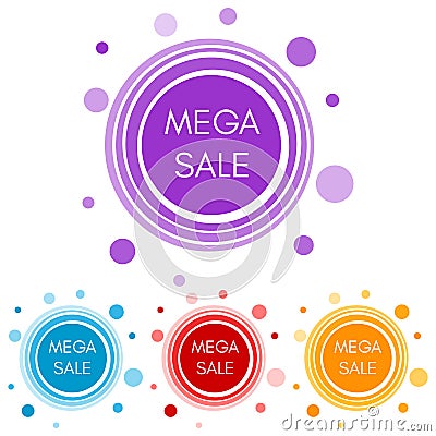 Set of four mega sale stickers with abstract colorful geometric forms Vector Illustration