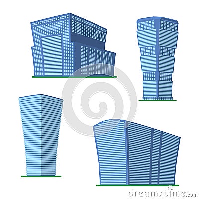 Set of four modern high-rise building on a white background Vector Illustration