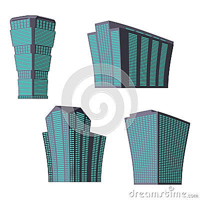 Set of four modern high-rise building on a white background Vector Illustration