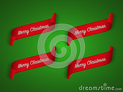 Set of four modern red christmas ribbons on green background Vector Illustration