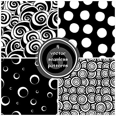 Set of four monochrome geometric patterns. Vector Illustration