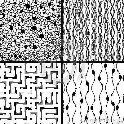 Set of four monochrome geometrical patterns Vector Illustration