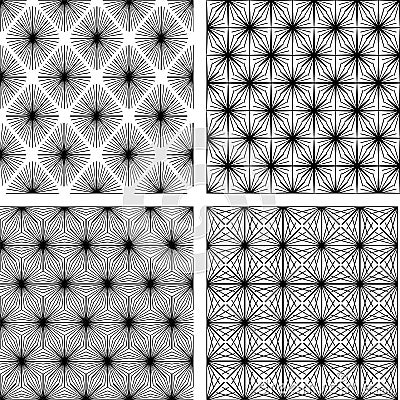 Set of four monochrome geometrical patterns Vector Illustration