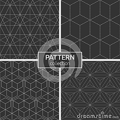 Set of four monochrome seamless patterns. Vector Illustration