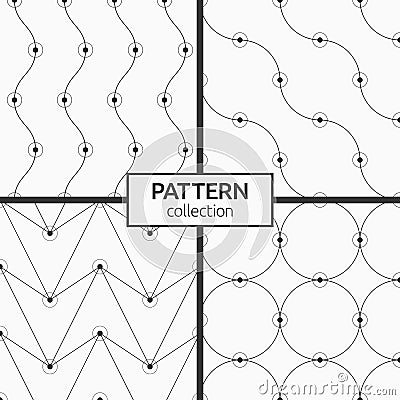 Set of four monochrome vector seamless patterns Vector Illustration