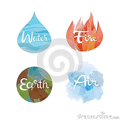 Set of the four nature elements icons. Water, fire, earth, air symbols Vector Illustration