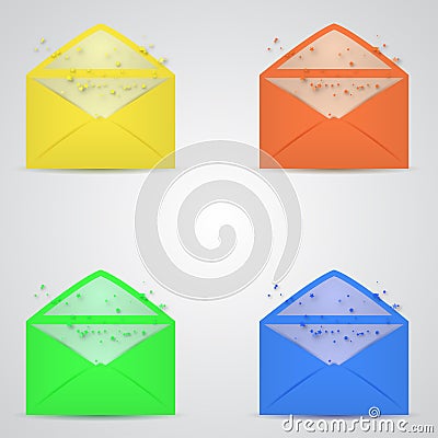 Set of four open envelopes Stock Photo