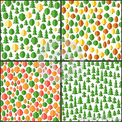 Set of four patterns. Seamless background with different trees Vector Illustration