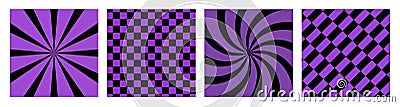 Set of four purple Halloween backgrounds, square cards, dark backdrops Vector Illustration