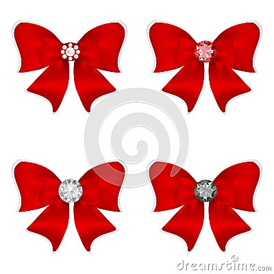 Set of four red bows for decoration. Stock Photo