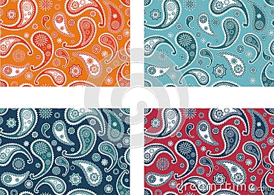 Set of four retro seamless paisley patterns Vector Illustration