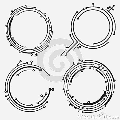 Set of four round frames in PCB-layout style for your text or design Stock Photo