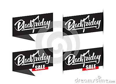 Set of four sale labels with handwritten modern brush lettering of Black Friday isolated on white background. Vector Illustration