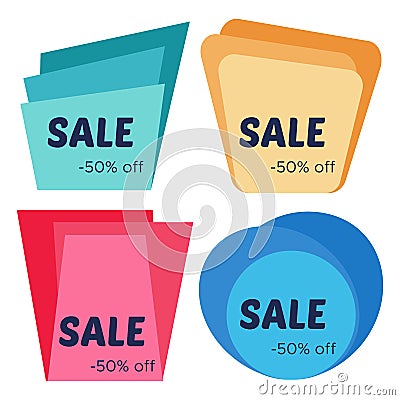 Set of four sale sticker with abstract colorful geometric forms. Vector Illustration