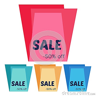 Set of four sale stickers with abstract colorful geometric forms Vector Illustration